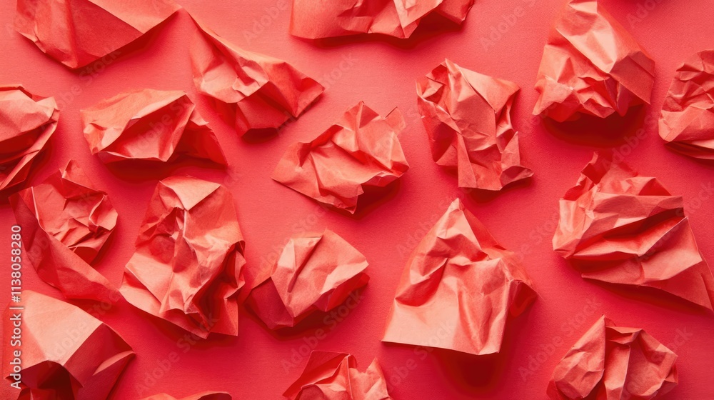 Poster textured background of crumpled red paper with variations highlighting the depth and details in vibr