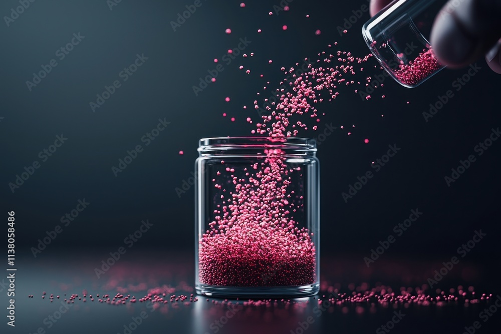 Poster exploring holographic drug composition display laboratory setting scientific visualization dark envi