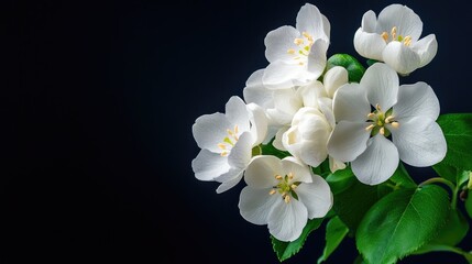 White flowers illuminated from behind with dark backdrop creating a striking contrast and ample copy space for text or branding elements