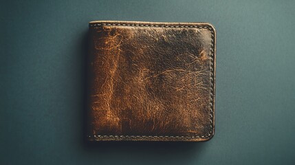 A leather wallet on a dark blue surface.