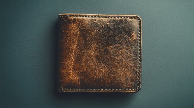 A leather wallet on a dark blue surface.