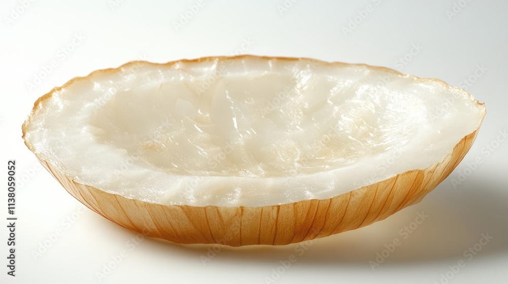 Poster onion slice on white background showcasing delicate layers and soft shadow for culinary or food desi