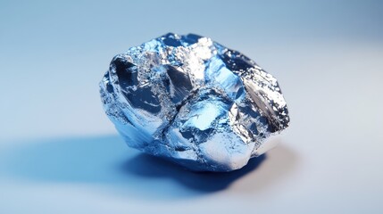 Fine niobium metal specimen isolated on a light blue background showcasing its metallic luster and distinctive crystal structure.