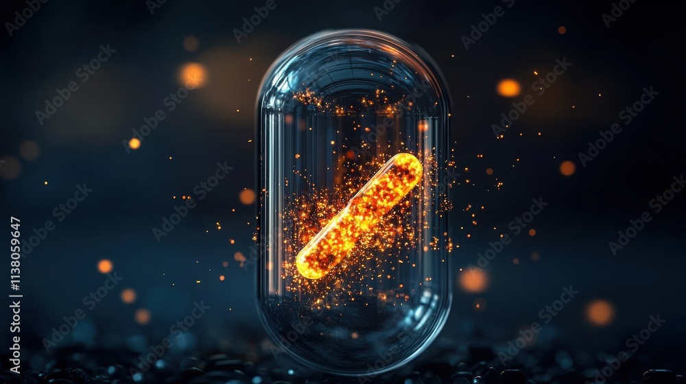 Poster dynamic nanotech capsule breakthrough laboratory scientific visualization high-tech environment clos