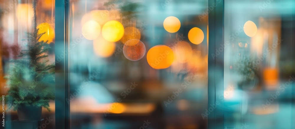 Poster colorful bokeh reflections in shop and cafe windows at night creating a dreamy abstract atmosphere f