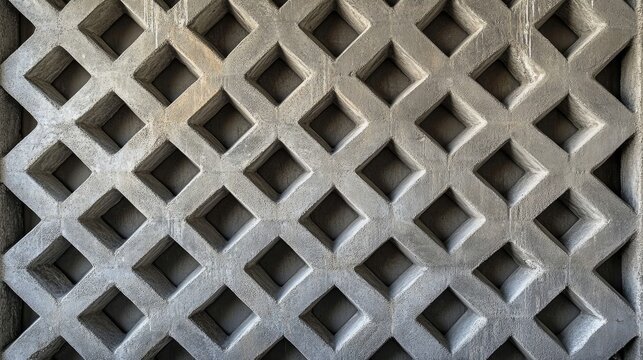 Abstract decorative textured block wall with geometric patterns in neutral tones for modern design and architectural backgrounds