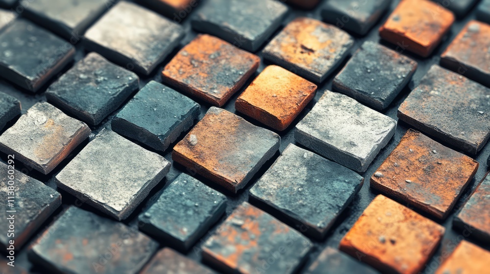 Poster textured background of grey and colorful bricks in a unique arrangement ideal for creative design an