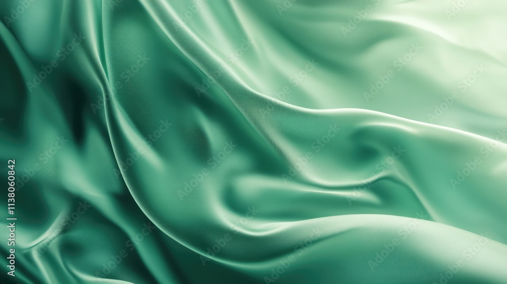 Poster elegant green satin fabric background with smooth drape and exquisite shine ideal for luxurious desi