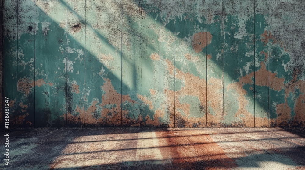 Poster rustic textured background with peeling paint and shadows creating a dramatic light effect in an aba