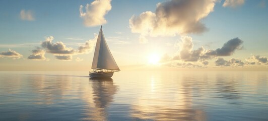 Serene Sunset Sailboat Voyage: Golden Hour at Sea