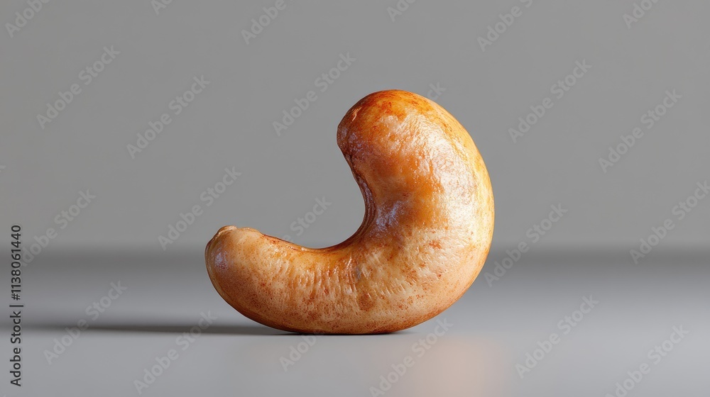 Poster single roasted cashew nut isolated on a gray background showcasing its unique shape and texture for 
