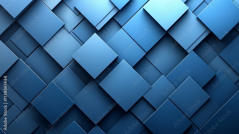 Poster blue 3d blocks assembled to form a tech abstract wallpaper. 3d render.