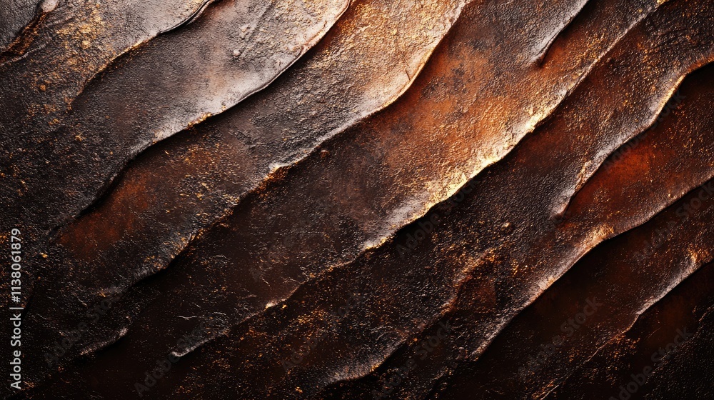 Poster textured metallic background with shiny brown and gold tones featuring rippled pattern and rich dept