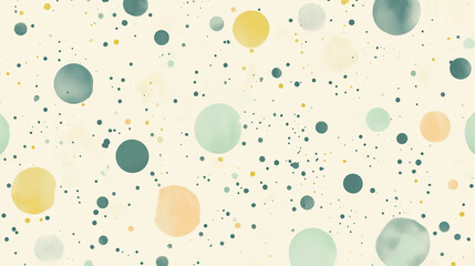 Large, spaced-out polka dots in pastel shades like lilac, baby blue, and soft peach, set against a pale mint green background, offering a whimsical, light-hearted pattern.