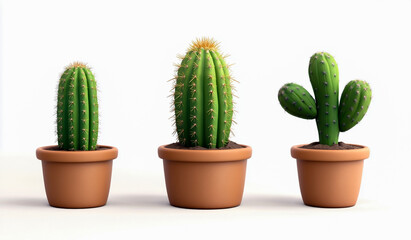 3D Realistic Cactus in Flowerpots with Three Poses