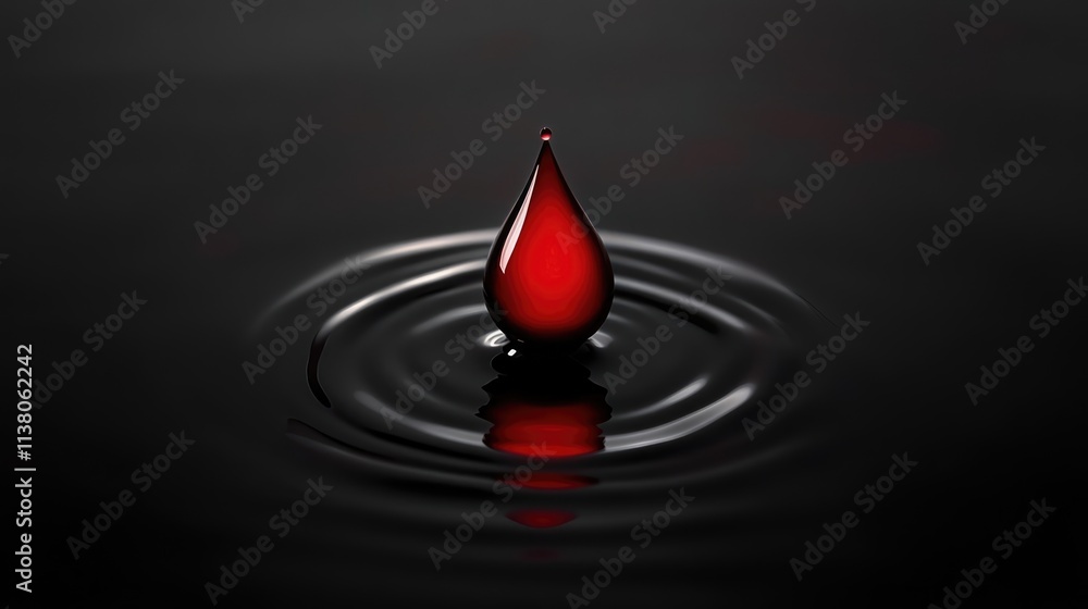 Poster elegant red droplet creating ripples on a sleek black surface ideal for background and wallpaper usa