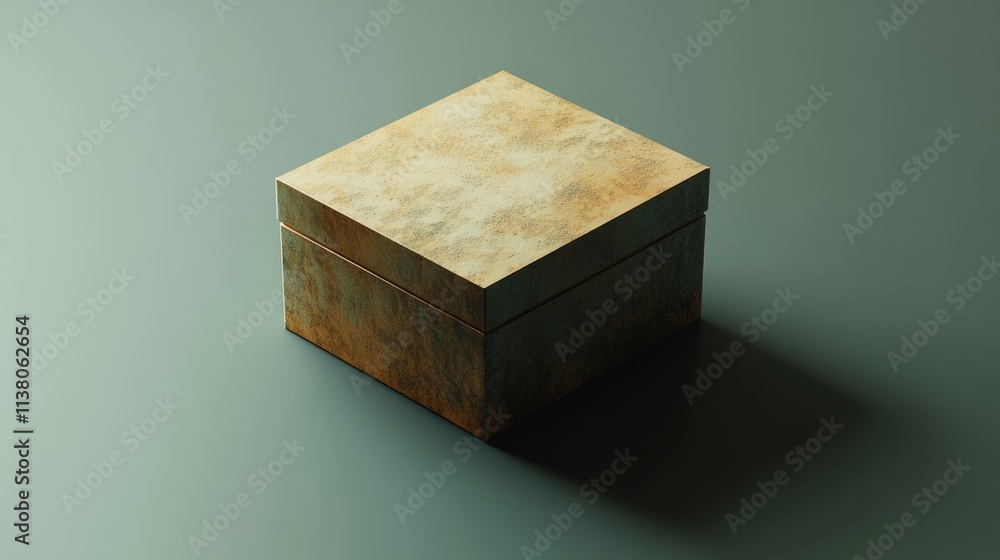 Poster 3d rendered vintage box with textured surface casting soft shadows on a minimalist background