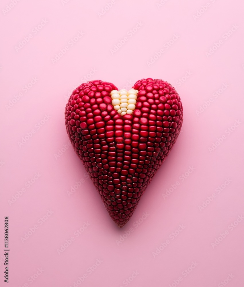 Aufkleber heart-shaped red corn on pink background with soft light and ultra-clear focus