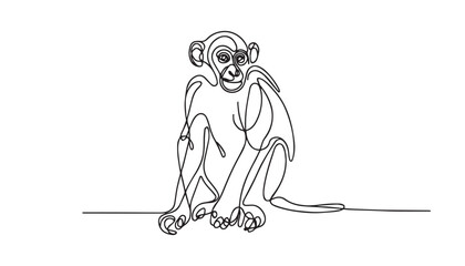Continuous one single minimal line drawing monkey 