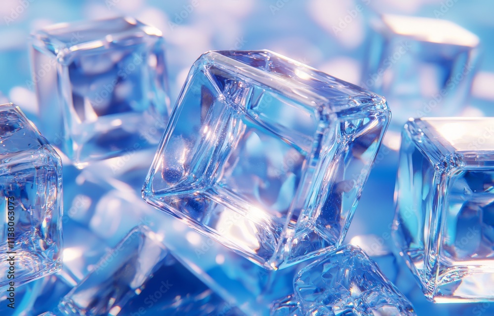 Poster a stock photo of an abstract background featuring transparent glass blocks in various shapes on a bl