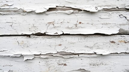Obraz premium Weathered Wooden Plank Texture with Peeling White Paint and Cracked Surface for Rustic Background or Design Elements
