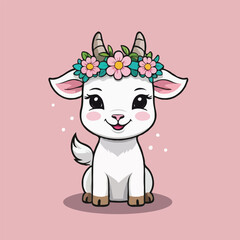 Cute Cartoon Goat with a flower