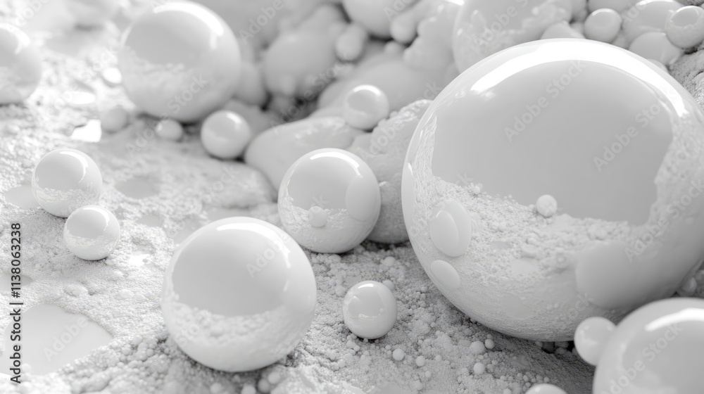Poster white spherical stones on a textured white background creating an abstract minimalist design perfect