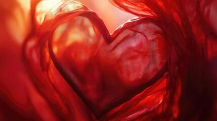 Romantic Heart Shaped Red Silk Fabric Abstract Background for Wedding Love and Celebration Themes