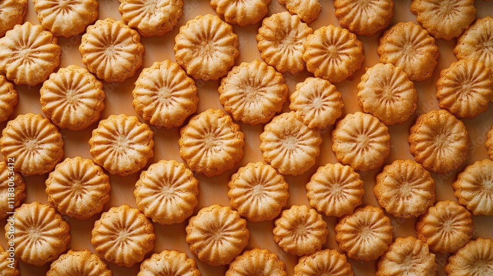Poster abstract food background featuring a densely arranged group of decorative cookie shapes in various o