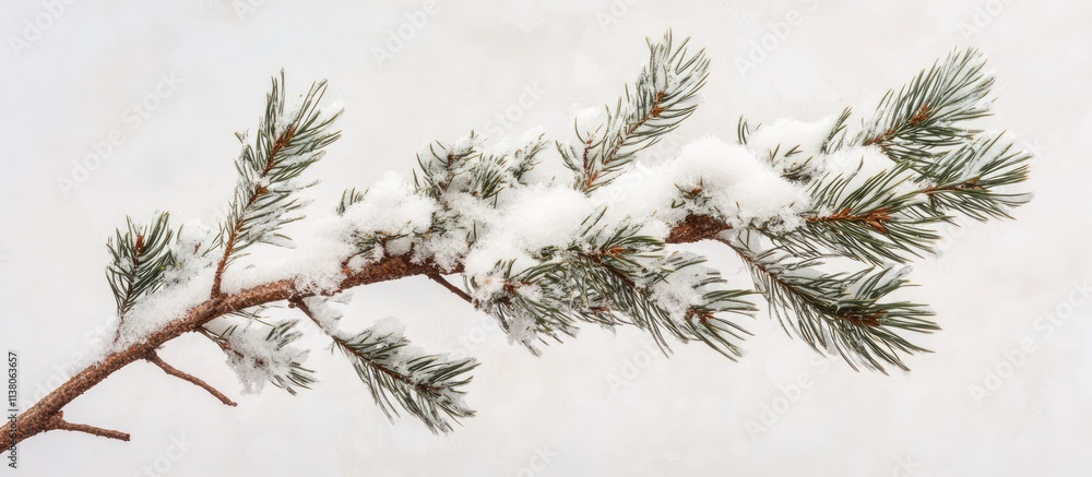 Aufkleber pine branch covered in snow against a soft backdrop creating ideal winter scene for copyspace highli