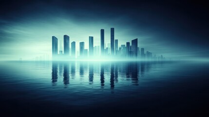 Cityscape at Dawn: A Mystical Metropolis Emerging from the Mist