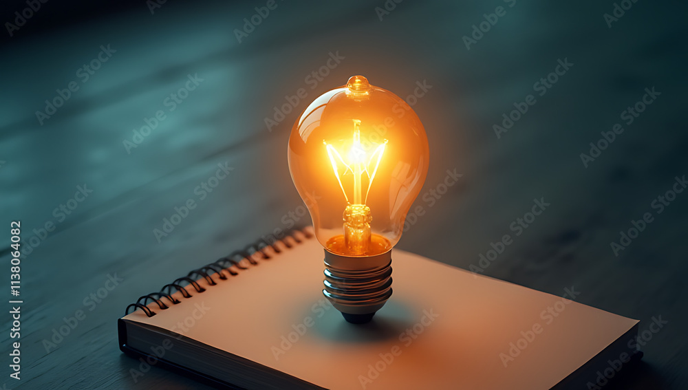 Poster bright ideas and performance concepts with a light bulb on a note enhance business development and h