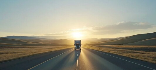 Semi-Truck on Open Road at Sunset