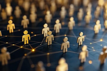 A digital network of symbolic people connected by lines, representing teamwork, collaboration, and social interaction.