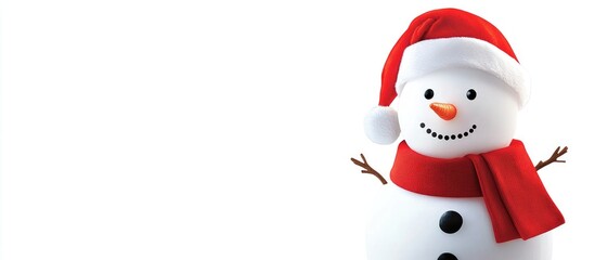 Snowman wearing Santa Claus costume with cheerful expression on a bright white background celebrating the winter holiday season