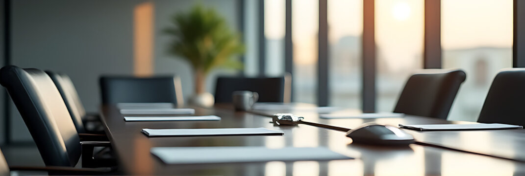 Boardroom table has a chair for associates attending morning meetings on various business matters and company discussions daily._00003_