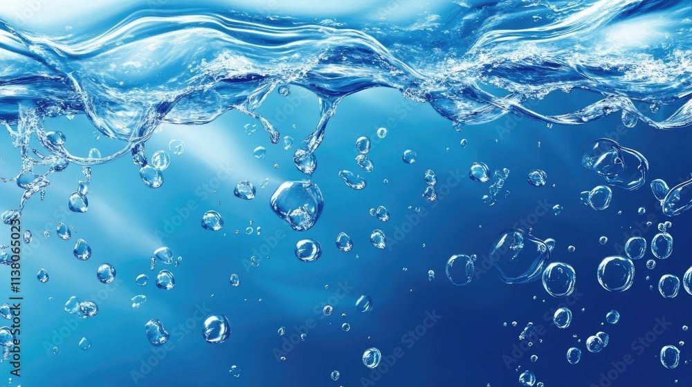 Poster crystal clear water texture with bubbles and artistic patterns suitable for backgrounds and wallpape
