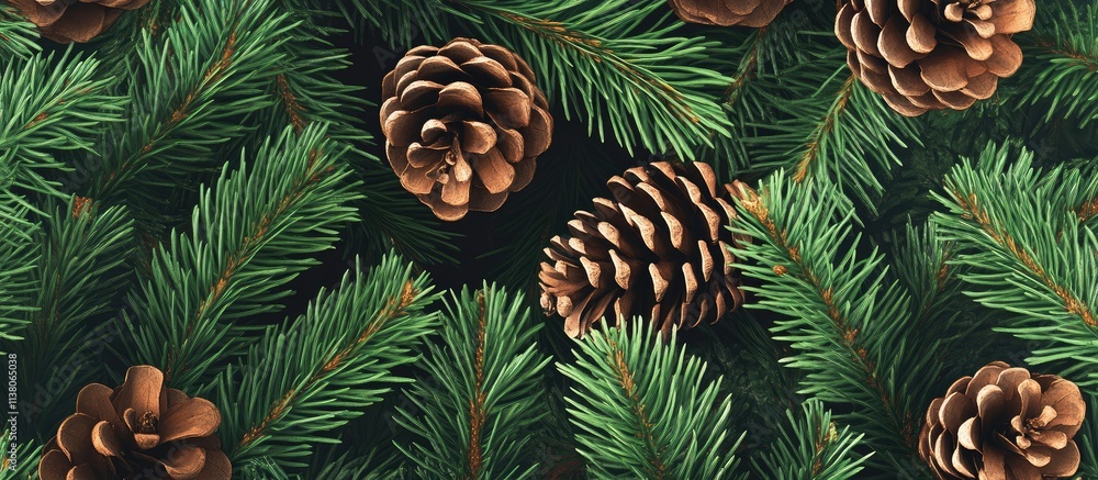 Poster lush fir tree background adorned with natural pine cones creating a serene forest atmosphere ideal f