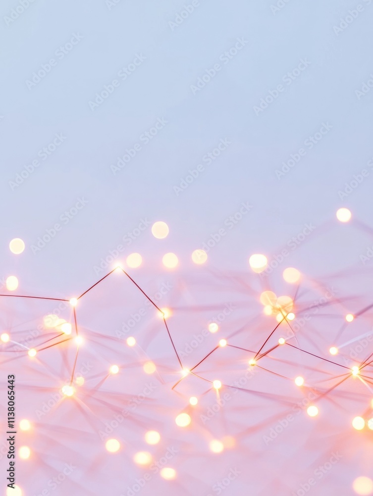 Poster interconnected glowing lines on pastel background conceptual cityscape art for local finance themes