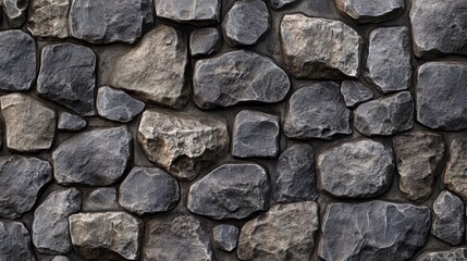 Fototapeta premium Natural stone wall background texture with various sizes and shapes of gray stones for architecture and design projects
