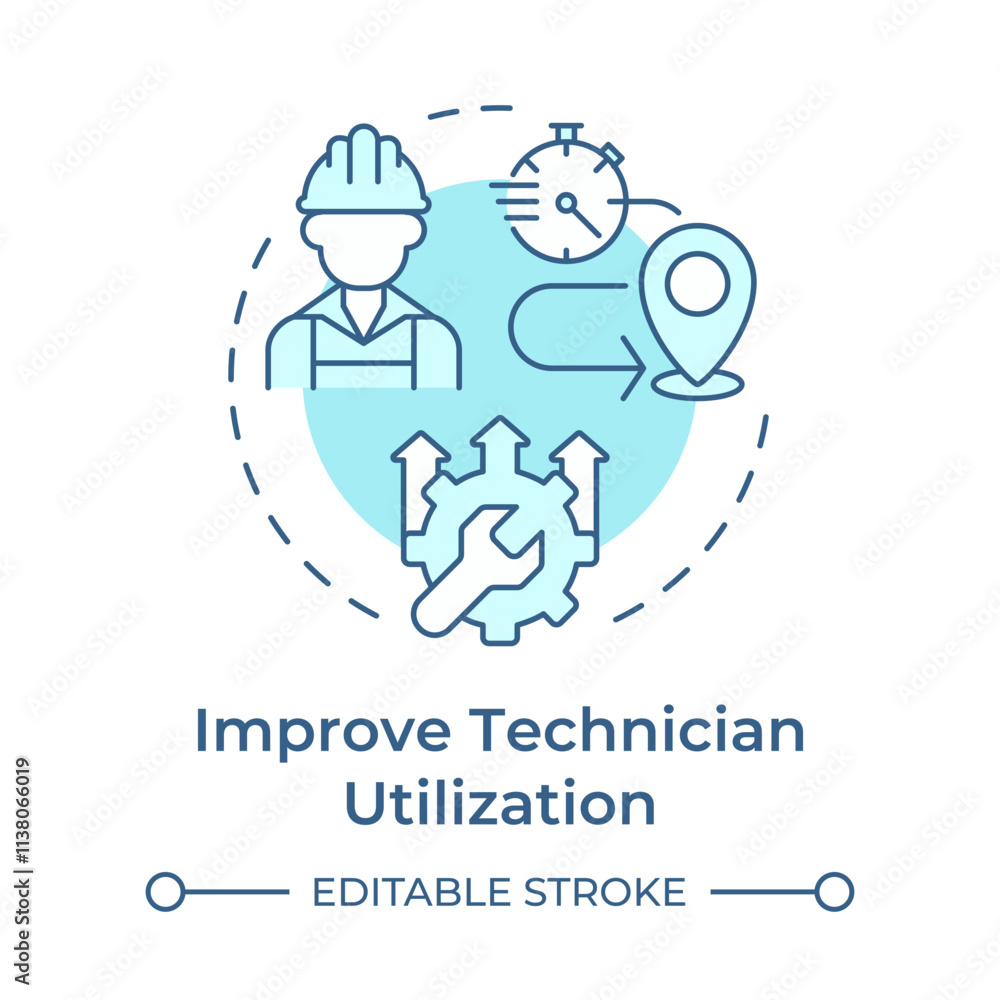 Poster improve technician utilization soft blue concept icon. benefit of fsm. field service management. rou