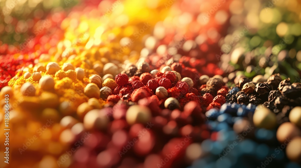 Poster colorful spices arranged in vibrant patterns creating a rich and textured culinary background for fo