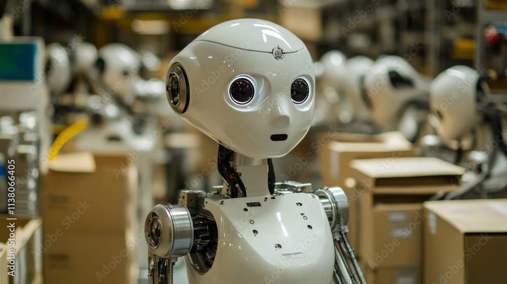 Aufkleber robot cyborg with ai assembling on factory. automation manufacturing, industry 4.0 concept. artifici