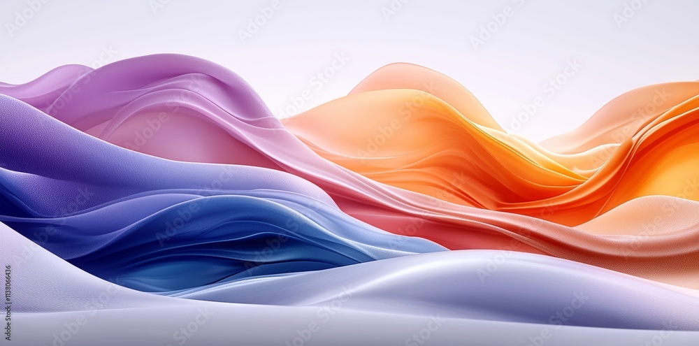 Poster a 3d depiction of a colorful, flowing abstract wave shape with iridescent qualities.