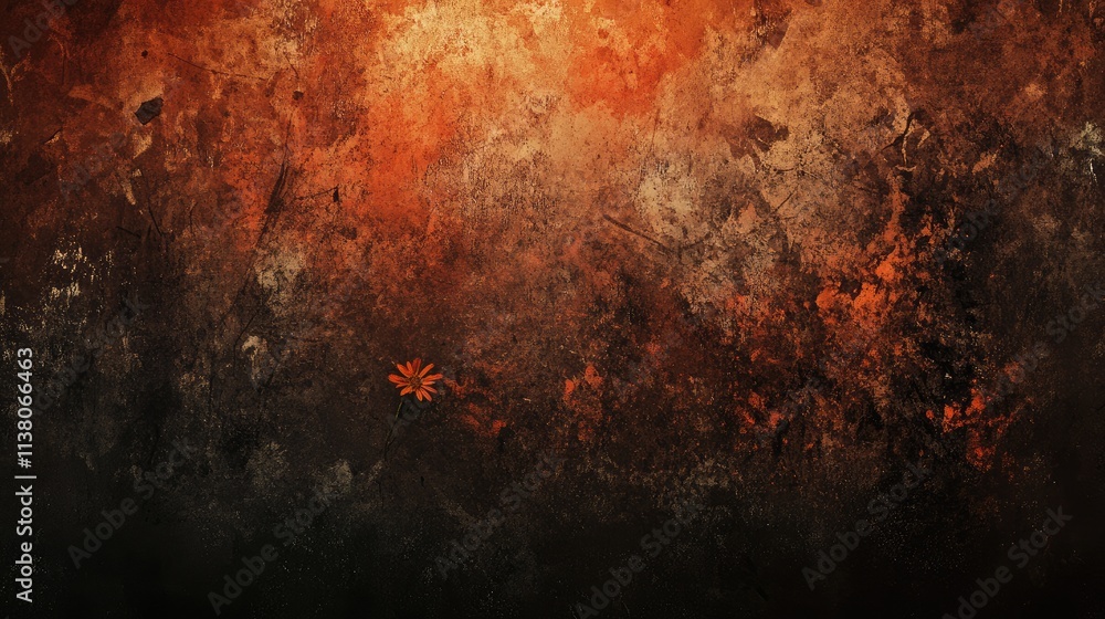 Poster daisy flower on textured abstract background with warm tones and artistic splashes creating a vintag