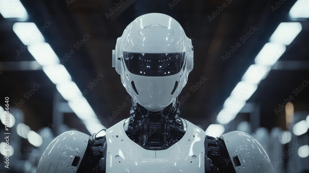 Aufkleber robot cyborg with ai assembling on factory. automation manufacturing, industry 4.0 concept. artifici