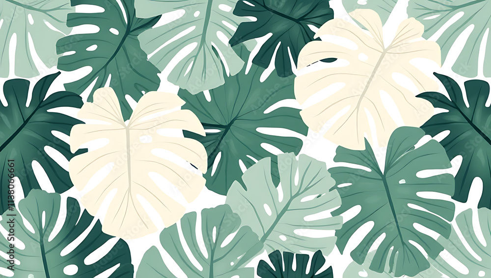 Poster beautiful monstera leaves with white color create a stunning tropical botanical pattern ideal for de