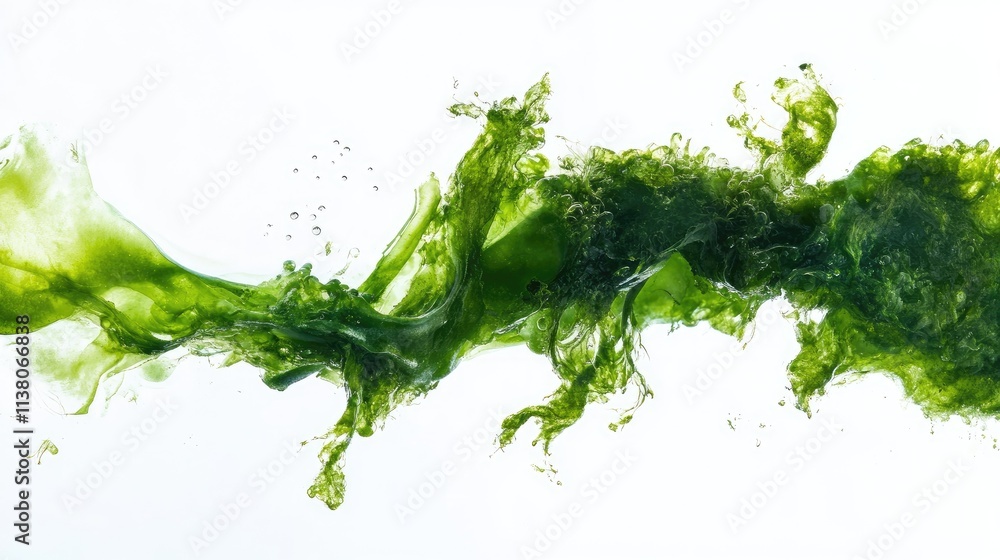Aufkleber abstract green algae splash isolated on white background showcasing fluid motion and vibrant color d