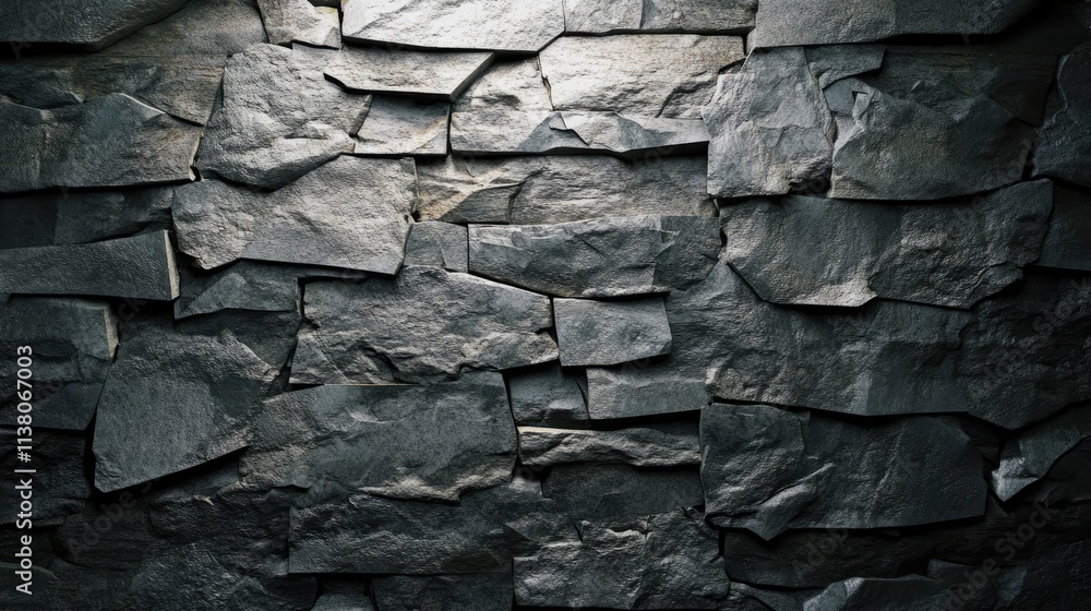 Poster textured stone wall featuring irregular slate tiles creating a rugged and natural background for var