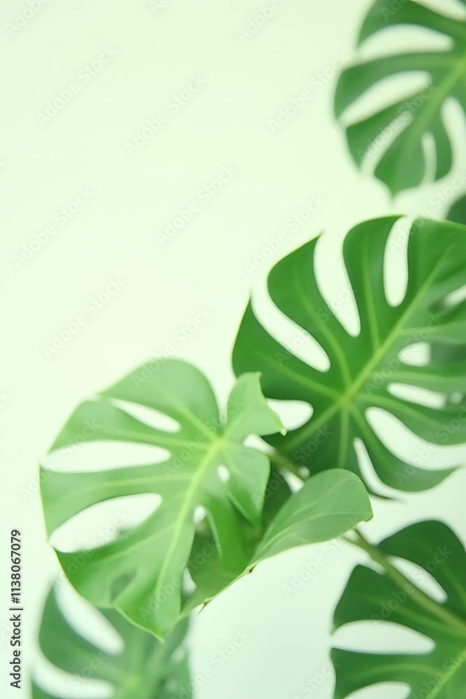 Poster beautiful monstera leaves in selective focus on a white transparent background create a unique and s